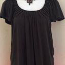 The Comfy Link Black Pleated Round Neck Blouse Pull Over  Stretchy Material Sz M Photo 0