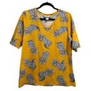 Christopher & Banks  short sleeve V-neck shirt yellow pineapple print size large Photo 0