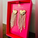 House of Harlow  heart hammered gold colored fringe drop glass pearl earrings new Photo 1