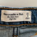 Abercrombie & Fitch Mom High Rise Raw Cut Shorts 27/4 Medium Wash Photo 1