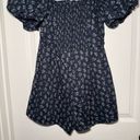 Storia  Women’s Small Navy Blue Floral Puff Sleeve Smocked Romper Photo 7