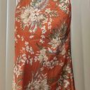 Impressions Satin Orange Floral Print Midi Skirt Photo 0
