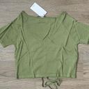 Mango  WOMEN Ruched Short Sleeve Square Neck Cropped Tee - Size M - Green - NWT Photo 4