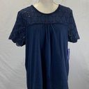 North Crest  Scoop Neck Eyelet Navy Blue Blouse Top Size XL NWT Photo 0