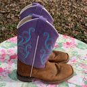 Old West  Purple, Blue and Brown Embroidered Cowboy Boots Size 5D Photo 2