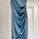 Elliatt | Cassini Cadet Blue Satin One Shoulder Midi Dress Rouched | Size Large Photo 0