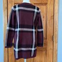 Elle  Plaid Open Front Long Cardigan with Pockets XS - Burgundy, White & Black Photo 2