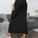 Ribbed Slit Bodycon Maxi Skirt Black Size L Photo 2