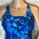 Speedo  Vintage 1990s Y2K One Piece Swimsuit Blue Floral 14 Photo 1