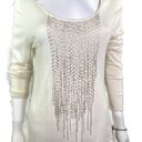 Natori Josie  Beaded Sequin Blouse Fringe Knit Top Long Sleeve‎ Women's Size M Photo 3