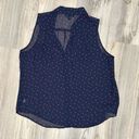 AB Studio Sleeveless Navy Sheer Blouse Red Hearts Print Collared Button Size XL Photo 5