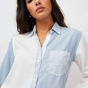 Rails NEW  Ingrid Raw Button Down Shirt Size Small Patch Work Blue White Women's Photo 2