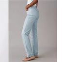 American Eagle NWOT AE Stretch Vegan Leather Super High-Waisted Straight Pant Light Blue Photo 1