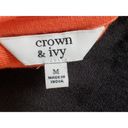 Crown & Ivy  Women's Orange & White Cotton Round Neck Long Sleeve Top Blouse M Photo 5