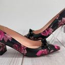 Kate Spade  Black and Pink Rose Floral Block Heel Pumps with Bow Size 6.5M Photo 3