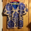 Tracy Reese for Neiman Marcus /Target Blue Ecru Sequined Blouse Top $79.99 EUC S Photo 5