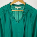The Loft  Green Pleated Ruffle Tie Neck Long Sleeve Top Size Medium Photo 2