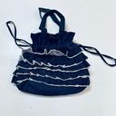 Navy Blue Vintage Ruffle Tote Bag Cute Girly Coquette Purse Photo 0