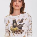 Forever 21 Wildlife Forest Animal Cropped Sweater  wolf moose bear tie dye small Photo 0