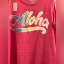 secret treasures Size small “ALOHA” pastel rainbow logo pink soft tank top ruffle hem Photo 2