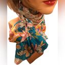 Oscar de la Renta  Floral 100% Silk Oblong Scarf 53X12 Teal Pink, Cream Pink NWT Photo 3