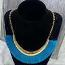 Anna & Ava  Fringe Bar Statement Necklace NWT Turquoise Blue Matte Gold Photo 2