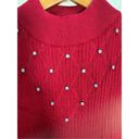 T Tahari  Women's Large Red Rhinestone Mock Neck Sleeveless Ribbed Sweater Pullov Photo 9