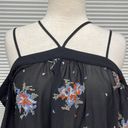 Ro & De  NWT Black Strappy Floral Embroidered Open Shoulder Top Size Medium Photo 2