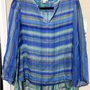 Per Se  By Carlisle 100% Silk Shirt Top SZ 8 Blouse blue green striped popover Photo 0