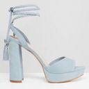 ALDO Suede Pastel Blue Barbie Platform Braided Tassel Lace Up Sandals Heels Photo 0