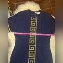 Chetta B  Navy Blue with embroidered Gold design short sleeve dress sz 10 Photo 6