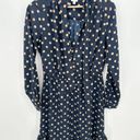 Pleione  Dress Women SMALL Navy Blue Cream Polka Dot Print Long Sleeve Photo 8