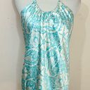 Blair  Delmonico Vintage Y2K Silk Floral Halter Top Aqua/ White S Photo 0