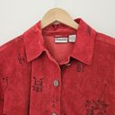 Chico's  Suede Leather Jacket Top Size 2 / Large 12 Red Asian Print Button Up LS Photo 2