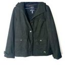 American Eagle  Womens Wool Pea Coat Size M Dark Olive Marled Fleece Lined Hooded Photo 3