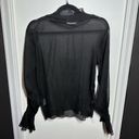 Oak + Fort  Black Sheer Ruffle Neck Sleeve Top Long Sleeve Size Small Photo 4