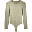 JLUXLABEL Fleece Lining Long Sleeve Thong Bodysuit In Sage Photo 8