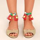 Betsey Johnson  𝅺Abree Gold Lace-up Pom-Pom Sandals Photo 1