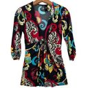 Bisou Bisou  Dress Sz XS Ruched Gathered Bodice Artsy Abstract Floral Stretch Photo 0