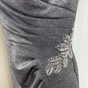 Oleg Cassini  Beaded Ruched Metallic Off-Shoulder Sheath Gown Gunmetal Size 12 Photo 6