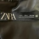 ZARA  Black Long Vegan Faux Leather Double Breasted Long Sleeve Trench Overcoat L Photo 4