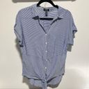 Jones New York  Stripe Button Down Tie Front Top Size M Photo 3