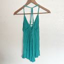 Naked Zebra  Teal Fringe V Neck Western Tank Top Photo 4