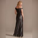 Oleg Cassini  Beaded Ruched Metallic Off-Shoulder Sheath Gown Gunmetal Size 12 Photo 1