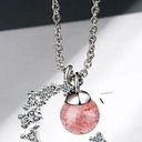 Sterling Silver 925  crescent strawberry crystal necklace women's high-end light luxury 2023 new style peach blossom clavicle chain ins lettering Photo 8