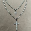 Silver Rhinestone Double Chain Layered Necklace Set Photo 6