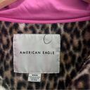 American Eagle  Leopard Print Pink Trim Fleece Jacket Photo 3