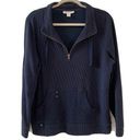 Coldwater Creek  Womens Size Large 14 Navy Blue Ribbed 1/4 Zip Pullover Sweater Photo 0