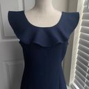 She & Sky  Navy Cotton Waffle Textured Ruffled A-Line Sleeveless Midi Dress Photo 1