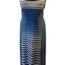 Calvin Klein CK Blue Stripe Racerback Maxi Dress Sz. 10 Scoop Neck Slimming Summer Photo 0